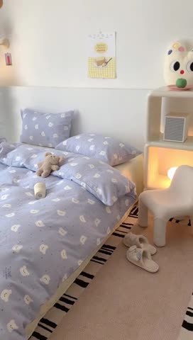 91家纺网 家纺一手货源 找家纺 昔可家纺 2023新款普通款全棉有氧双层纱四件套 小白熊