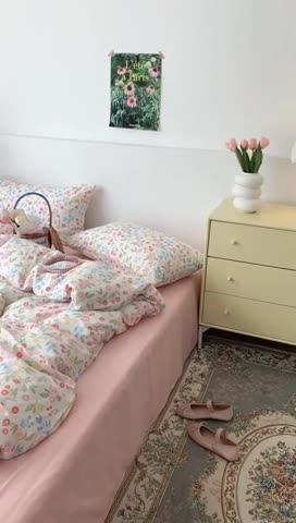 91家纺网 家纺一手货源 找家纺 昔可家纺 2023新款普通款全棉有氧双层纱四件套 夏奈小花