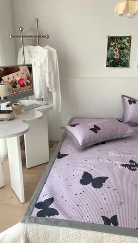 91家纺网 家纺一手货源 找家纺 昔可家纺 2023新款高克重加厚华夫格凉感软席 紫色蝴蝶