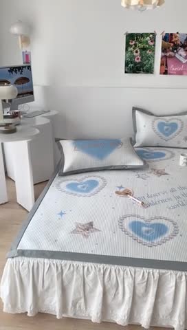 91家纺网 家纺一手货源 找家纺 昔可家纺 2023新款高克重加厚华夫格凉感软席 珍珠爱心