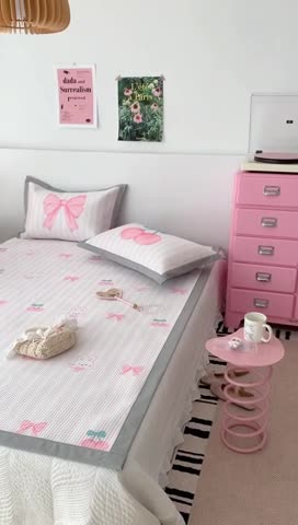 91家纺网 家纺一手货源 找家纺 昔可家纺 2023新款高克重加厚华夫格凉感软席 樱桃蝴蝶结兔