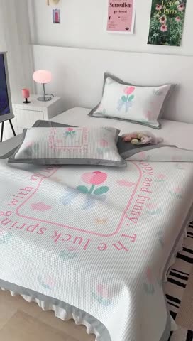 91家纺网 家纺一手货源 找家纺 昔可家纺 2023新款高克重加厚华夫格凉感软席 蝴蝶结郁金香