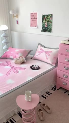 91家纺网 家纺一手货源 找家纺 昔可家纺 2023新款高克重加厚华夫格凉感软席 爱心丝带