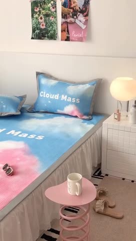 91家纺网 家纺一手货源 找家纺 昔可家纺 2023新款高克重加厚华夫格凉感软席 ins粉色云朵