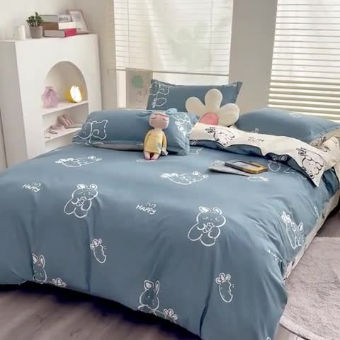 91家纺网 家纺一手货源 找家纺 乐居坊 2023新款芦荟棉四件套（5月份新花型） 萝卜兔-灰