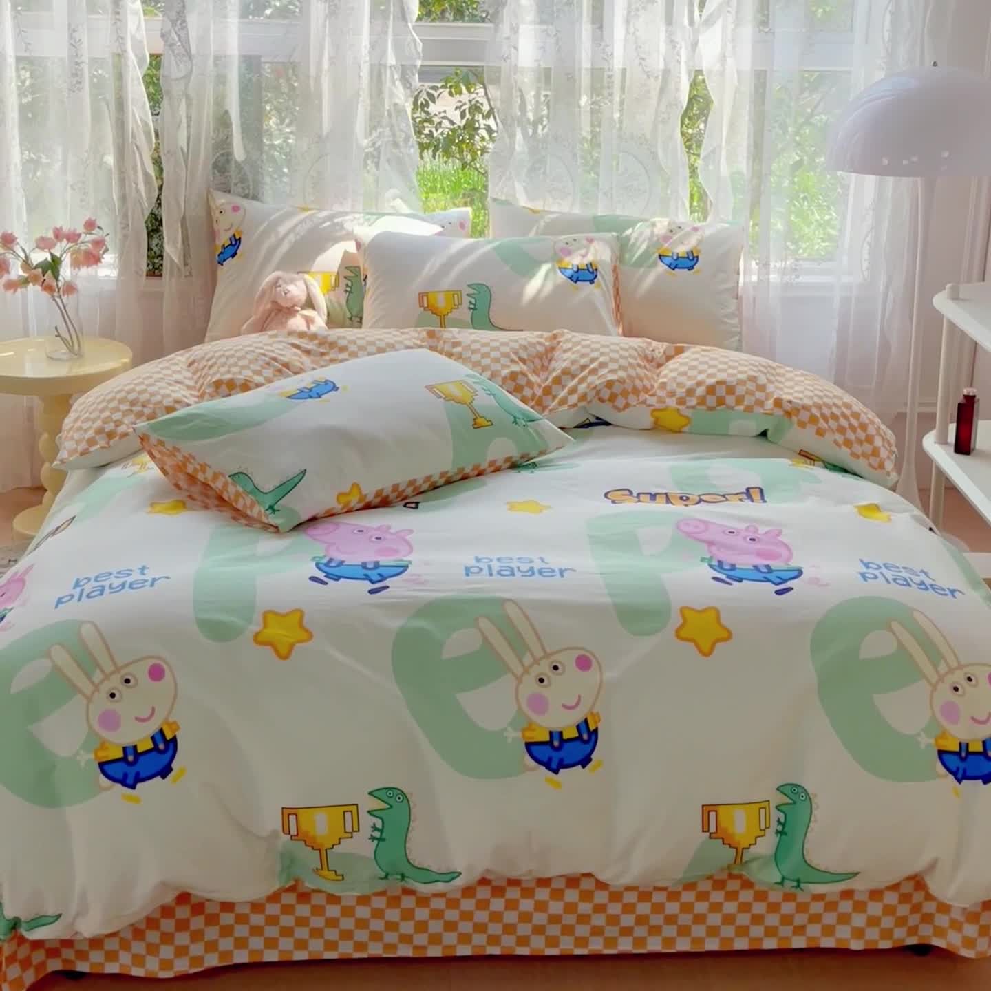 91家纺网 家纺一手货源 找家纺 感遇家纺 2023新款小猪佩奇系列全棉印花四件套 佩琪