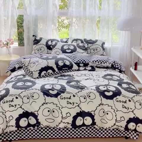 91家纺网 家纺一手货源 找家纺 感遇家纺 2023新款全棉印花四件套 小煤球