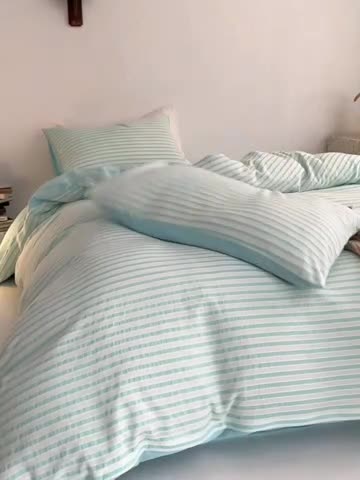 91家纺网 家纺一手货源 找家纺 安莱生活 2023新款 爆款水洗棉提花锦瑟基础款四件套 锦瑟基础款-天蓝