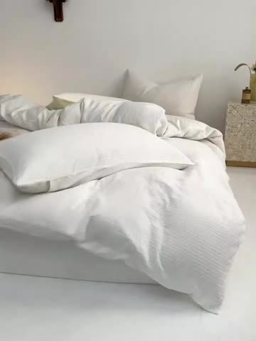 91家纺网 家纺一手货源 找家纺 安莱生活 2023新款 爆款水洗棉提花锦瑟基础款四件套 锦瑟基础款-盐白