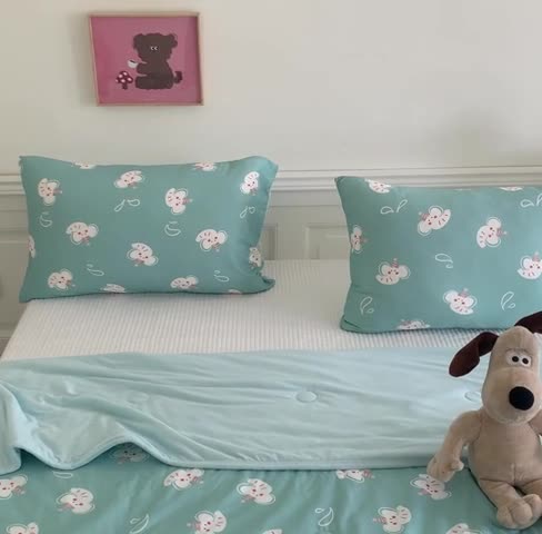 91家纺网 家纺一手货源 找家纺 星期八 2023新款卡通宝宝棉大豆夏被-第二批 波比象绿