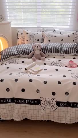 91家纺网 家纺一手货源 找家纺 顾里 2023新款40支13372全棉四季款韩系氛围四件套 赫本波点