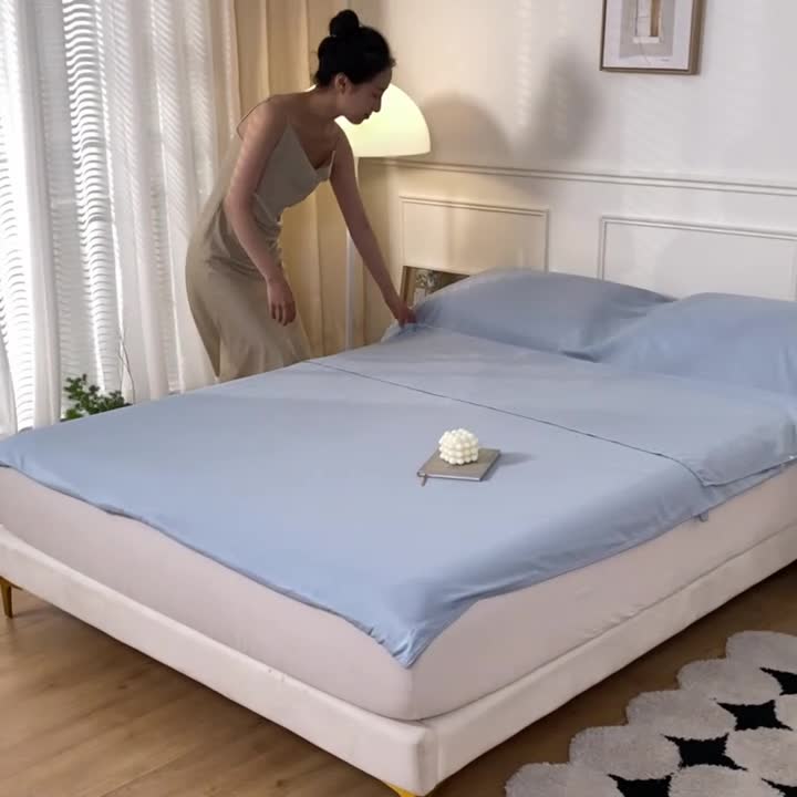 91家纺网 家纺一手货源 找家纺 慕澄2023新款水洗棉纯色酒店隔脏旅行睡袋 睡袋-淡蓝