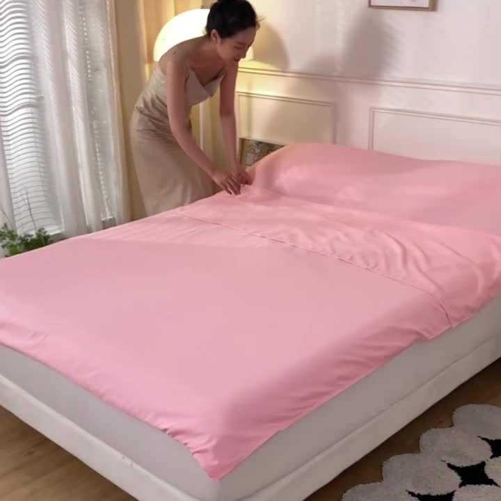 91家纺网 家纺一手货源 找家纺 慕澄2023新款水洗棉纯色酒店隔脏旅行睡袋 睡袋-樱花粉