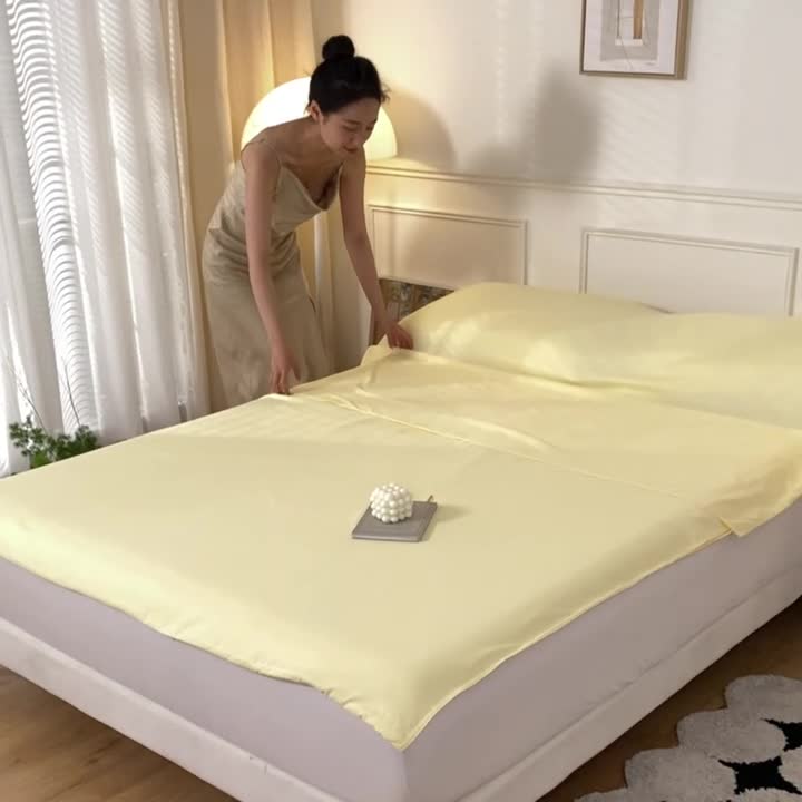 91家纺网 家纺一手货源 找家纺 慕澄2023新款水洗棉纯色酒店隔脏旅行睡袋 睡袋-星空黄