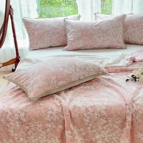 91家纺网 家纺一手货源 找家纺 千朵 2023新款全棉大豆夏被四件套 富士山下