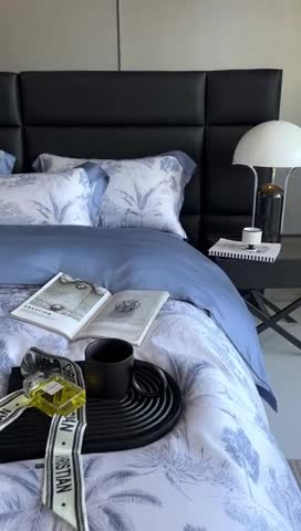 91家纺网 家纺一手货源 找家纺 榻尚家居 2023新款清风醉系列80印花天丝夏被四件套 清风醉蓝