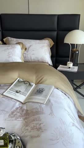 91家纺网 家纺一手货源 找家纺 榻尚家居 2023新款清风醉系列80印花天丝夏被四件套 清风醉金