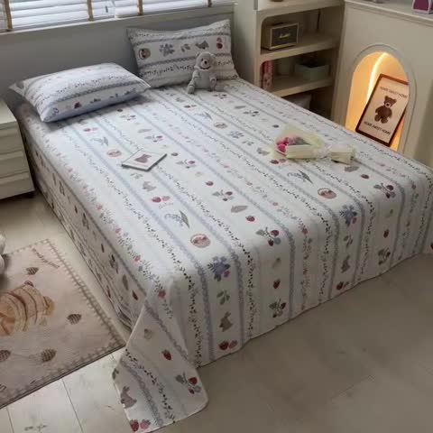 91家纺网 家纺一手货源 找家纺 麦伦 2023新款 全棉小清新单品床单系列 浆果小兔