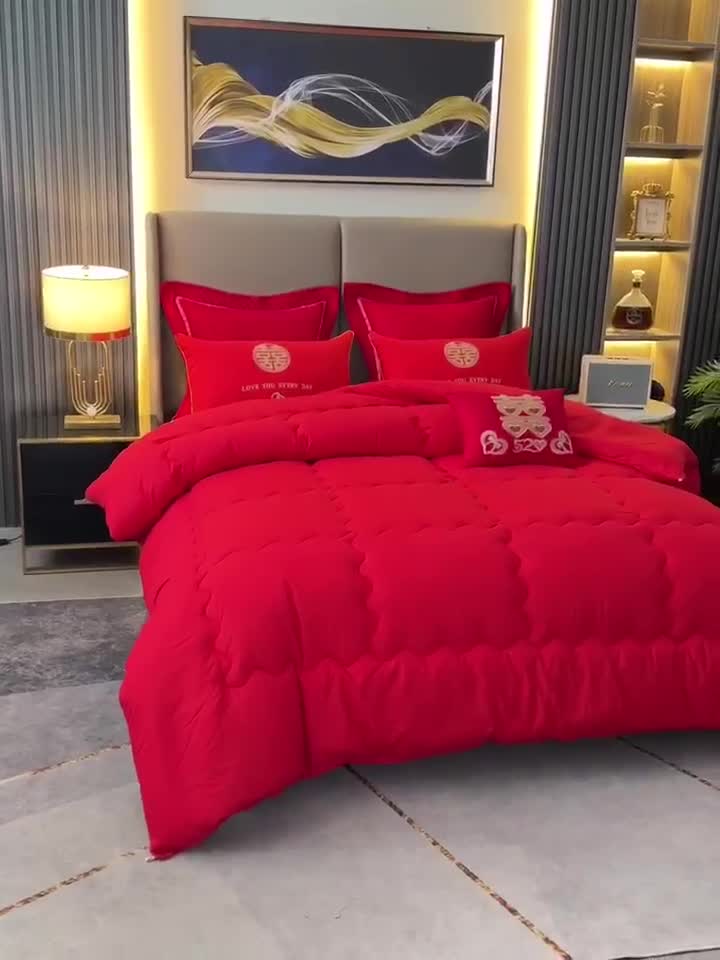 91家纺网 家纺一手货源 找家纺 （总）啊雅家居 2025新款简约婚庆被结婚套装被大红被芯