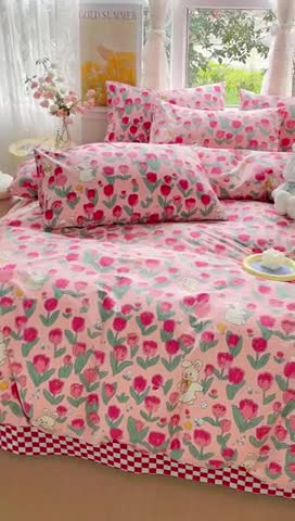 91家纺网 家纺一手货源 找家纺 感遇家纺 2023新款全棉印花四件套 休闲小兔