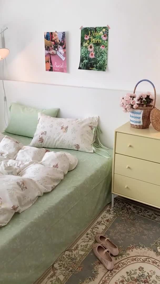 91家纺网 家纺一手货源 找家纺 昔可家纺 2023新款全棉蝴蝶结枕套普通款四件套 森林城堡的小鹿