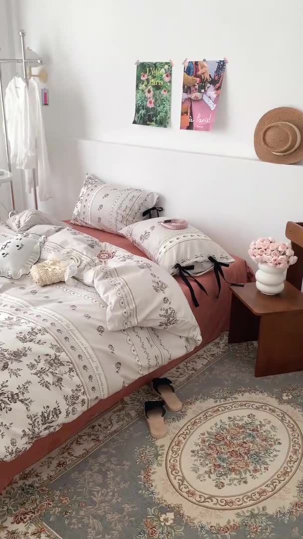 91家纺网 家纺一手货源 找家纺 昔可家纺 2023新款全棉蝴蝶结枕套普通款四件套 午后清茶