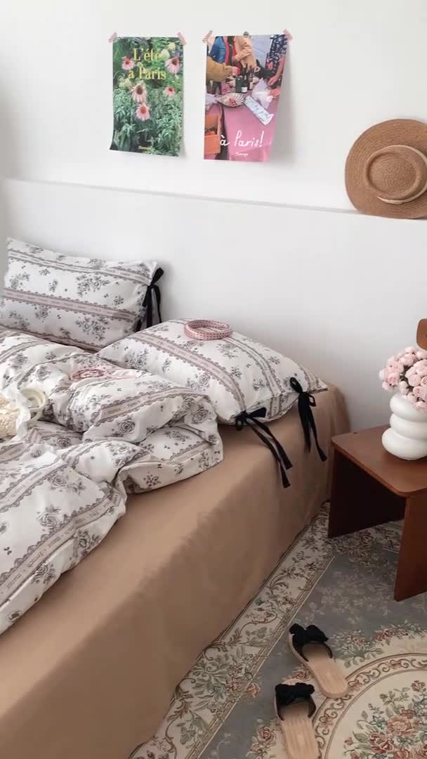 91家纺网 家纺一手货源 找家纺 昔可家纺 2023新款全棉蝴蝶结枕套普通款四件套 水墨山茶