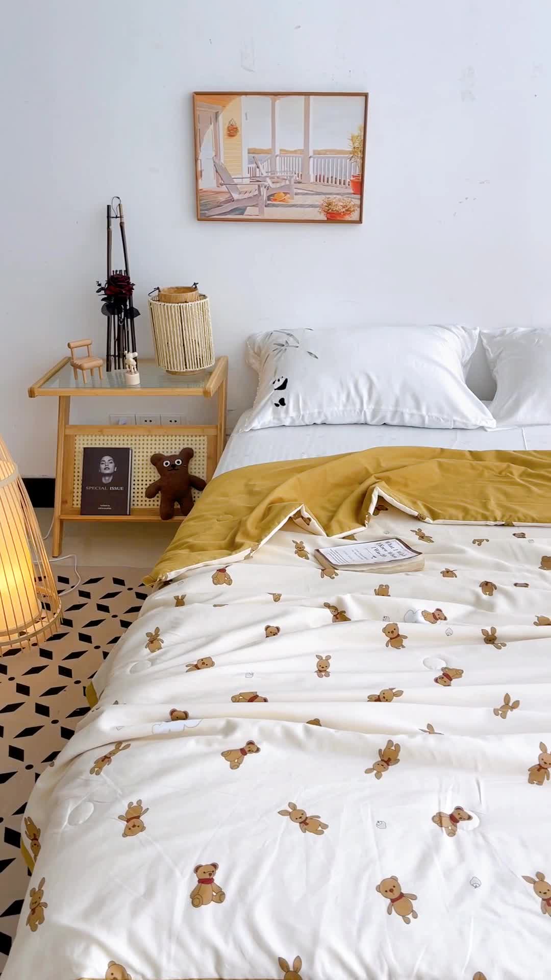 91家纺网 家纺一手货源 找家纺 蓝庭云小棉天丝棉凉感小清新夏凉被卡通可机洗亲肤空调被双人被 憨憨熊