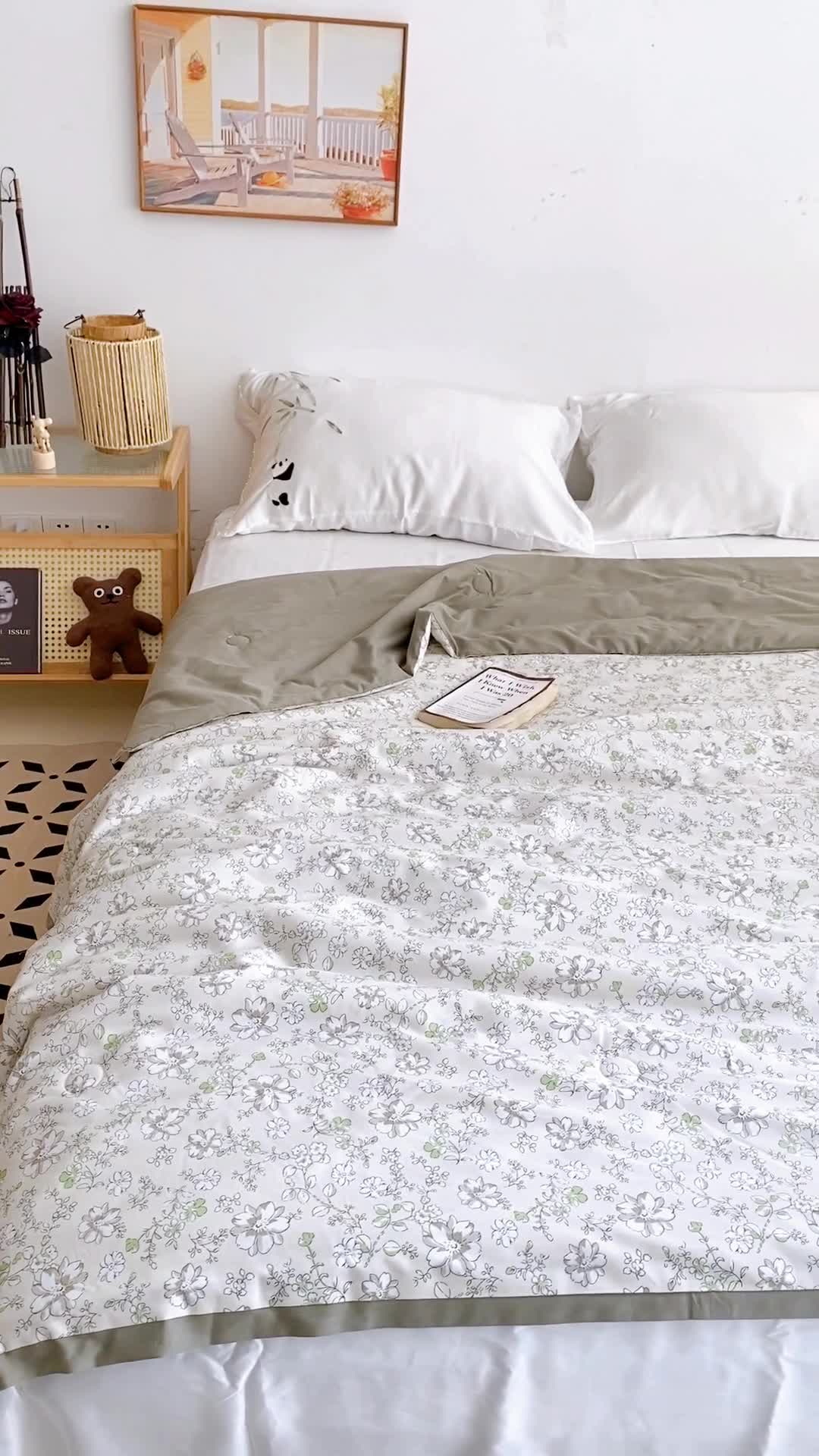 91家纺网 家纺一手货源 找家纺 蓝庭云小棉天丝棉凉感小清新夏凉被卡通可机洗亲肤空调被双人被 南柚