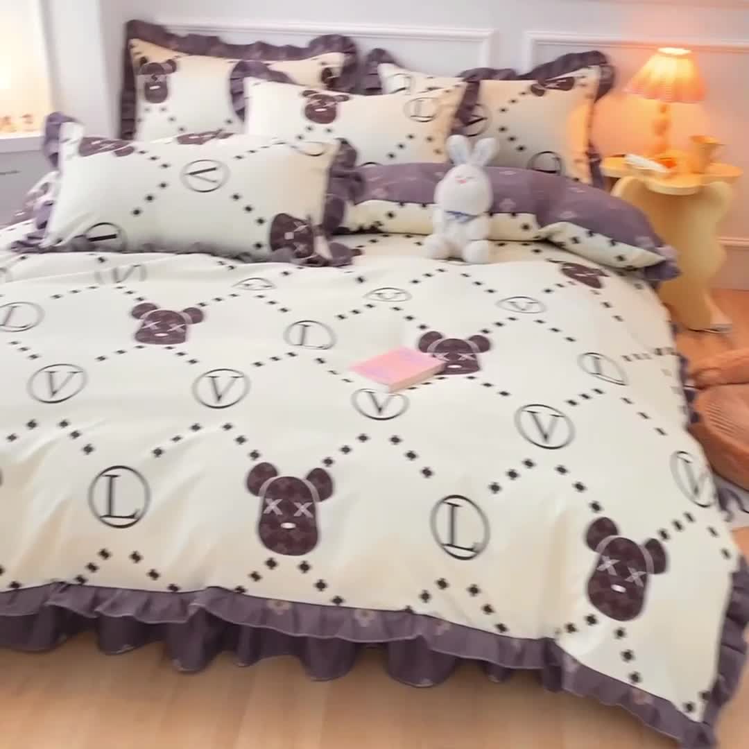 91家纺网 家纺一手货源 找家纺 艾橙家纺 2023新款小清新韩版磨毛花边四件套 宝利熊