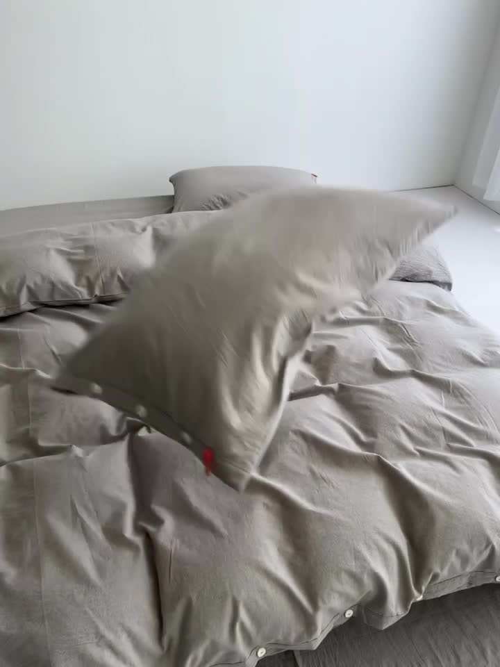 91家纺网 家纺一手货源 找家纺 （总）安莱生活 2023年水洗棉全棉色经色纬高支高密纽扣款工艺四件套