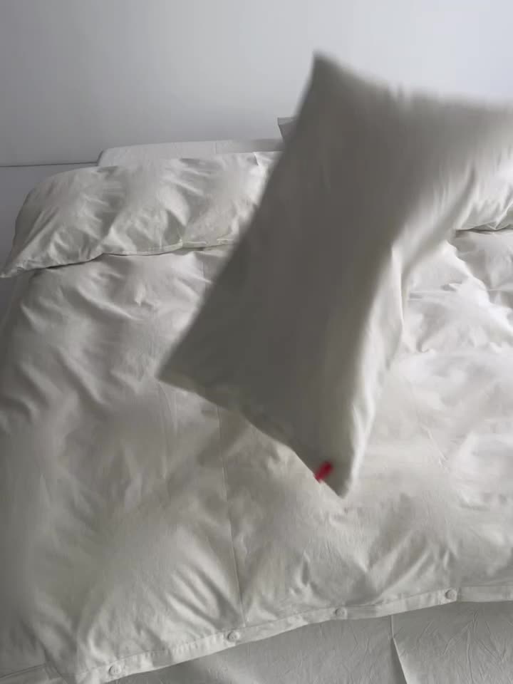 91家纺网 家纺一手货源 找家纺 安莱生活 2023年水洗棉全棉色经色纬高支高密纽扣款工艺四件套 纯白