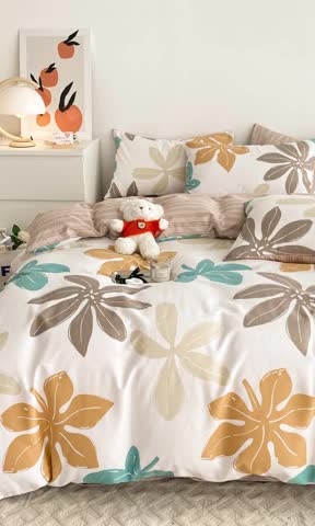 91家纺网 家纺一手货源 找家纺 黑马家居2023新款全棉印花喷气12868套件-四件套  六叶草