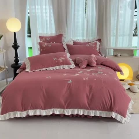 91家纺网 家纺一手货源 找家纺 丝印良品 2023新款云锦棉春卉四件套系列 春卉-豆沙