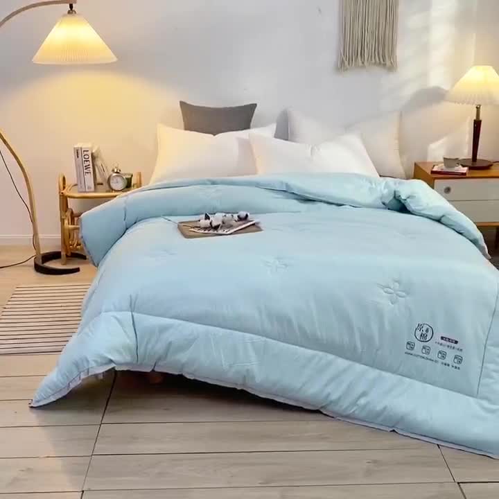 91家纺网 家纺一手货源 找家纺 啊雅家居 2025新款华夫格泡泡纱大豆被 泡泡纱-淡雅绿