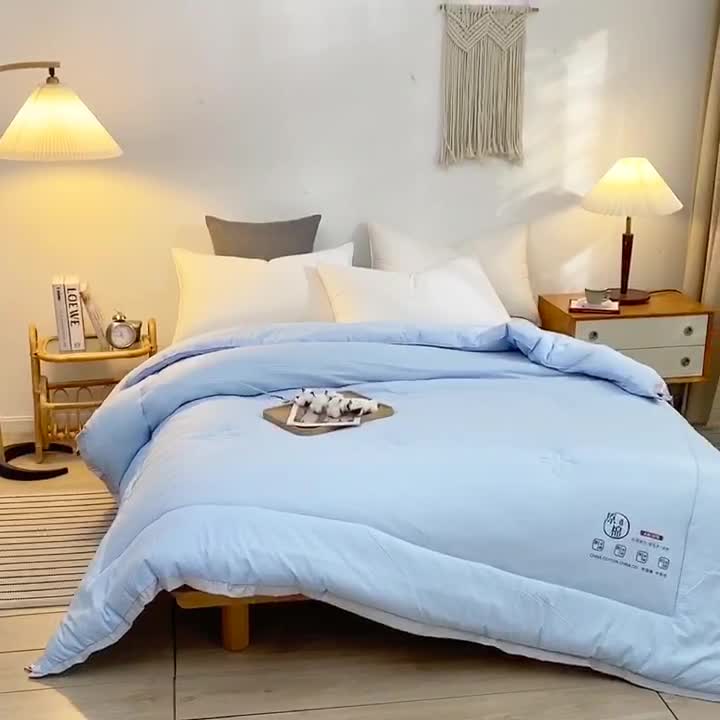 91家纺网 家纺一手货源 找家纺 啊雅家居 2025新款华夫格泡泡纱大豆被 泡泡纱-酷天蓝