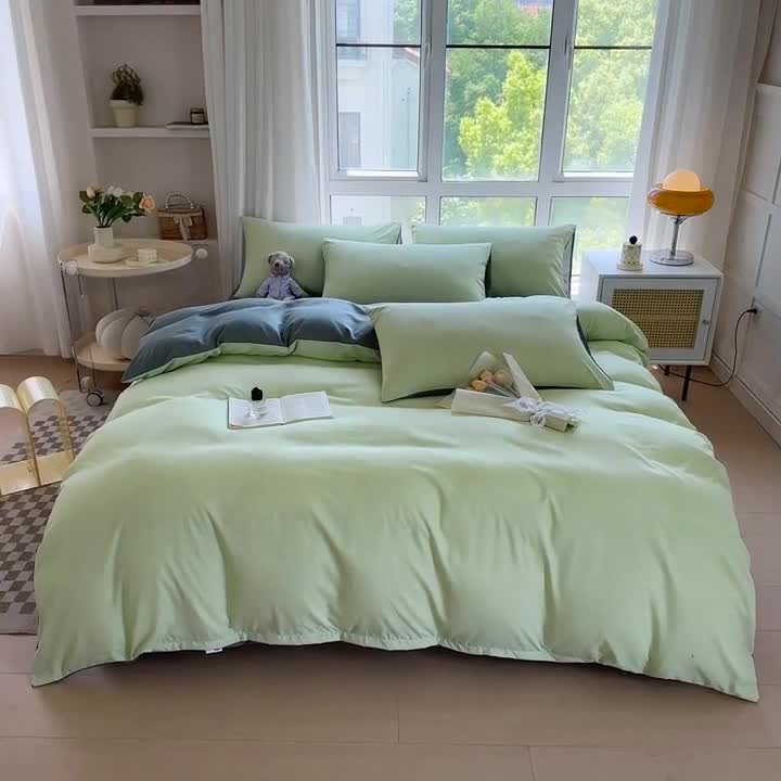 91家纺网 家纺一手货源 找家纺 赫然家纺 2026新款纯色磨毛系列床单款四件套 薄荷绿