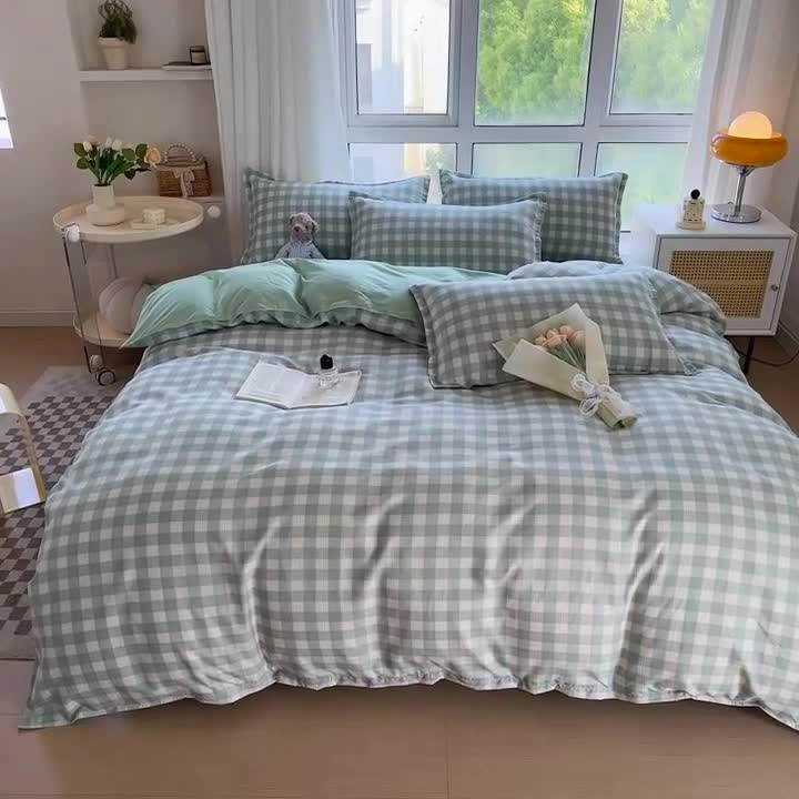 91家纺网 家纺一手货源 找家纺 赫然 130g生态长绒棉贡棉植物羊绒加厚斜纹磨毛四件套 田字格