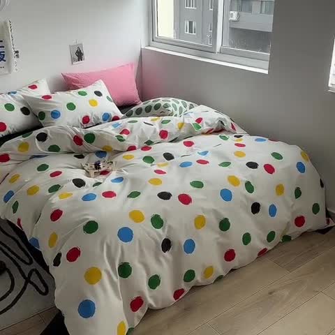 91家纺网 家纺一手货源 找家纺 怡家居 2023新款全棉小清新印花四件套 七彩球