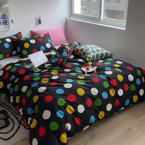 91家纺网 家纺一手货源 找家纺 怡家居 2023新款全棉小清新印花四件套 七彩波点