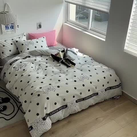 91家纺网 家纺一手货源 找家纺 怡家居 2023新款全棉小清新印花四件套 波点蝴蝶结