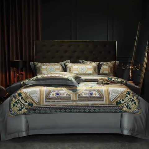 91家纺网 家纺一手货源 找家纺 缔缦 2023新款100s长绒棉大版数码印花四件套-第4批 奥帝斯