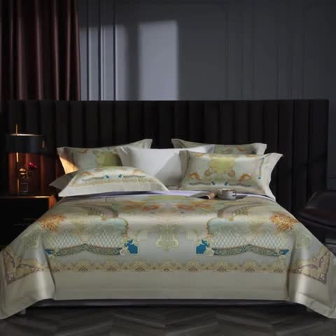 91家纺网 家纺一手货源 找家纺 缔缦 2023新款100s长绒棉大版数码印花四件套-第4批 华尔兹