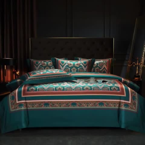 91家纺网 家纺一手货源 找家纺 缔缦 2023新款100s长绒棉大版数码印花四件套-第4批 塞维尼亚