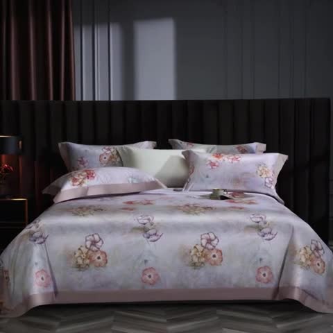 91家纺网 家纺一手货源 找家纺 （总）缔缦 2023新款100s长绒棉拼角款数码印花四件套