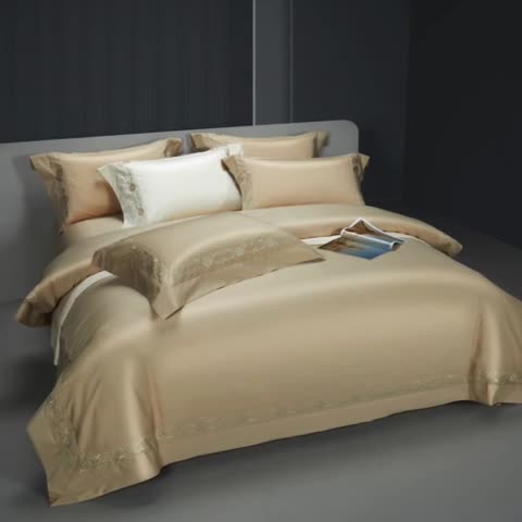 91家纺网 家纺一手货源 找家纺 缔缦 2023新款100s澳棉刺绣四件套-优尼卡 香槟