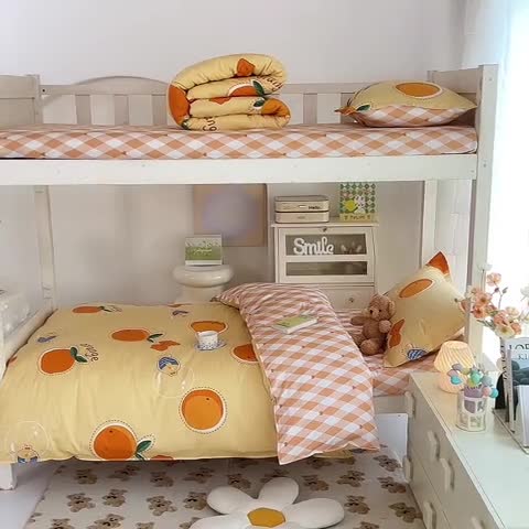 91家纺网 家纺一手货源 找家纺 多品 2023新款12868全棉宿舍三件套-第二批 甜橙