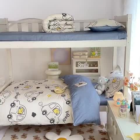 91家纺网 家纺一手货源 找家纺 多品 2023新款12868全棉宿舍三件套-第二批 恐龙巴士米