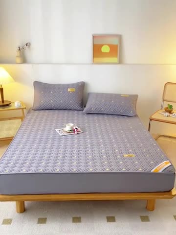 91家纺网 家纺一手货源 找家纺 鑫钰 2023新款防水隔尿全棉纯棉大豆夹棉刺绣床笠直播爆款 气质灰