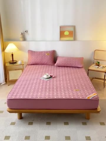 91家纺网 家纺一手货源 找家纺 鑫钰 2023新款防水隔尿全棉纯棉大豆夹棉刺绣床笠直播爆款 美豆沙